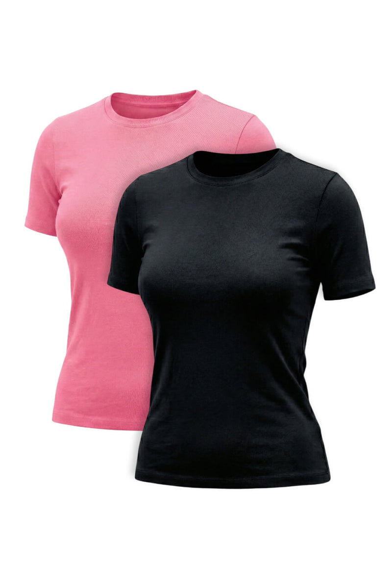 Essential Half Sleeve Top Pack of 2 (1Black-1Pink)