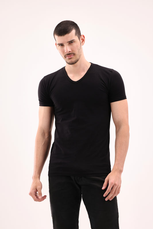 Men's V-Cut Short Sleeve Pack of 4 BLACK\WHITE\GRAY\NAVY